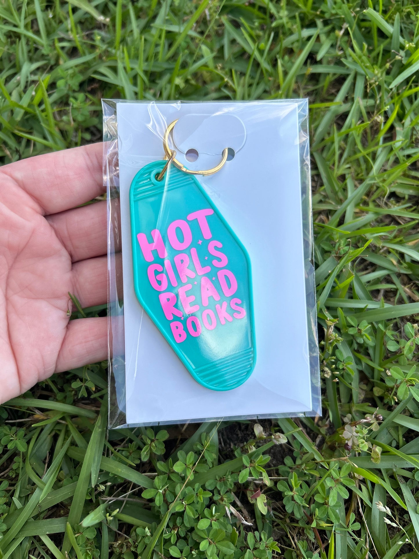 Hot Girls Read Books Keychain - Teal & Hot Pink